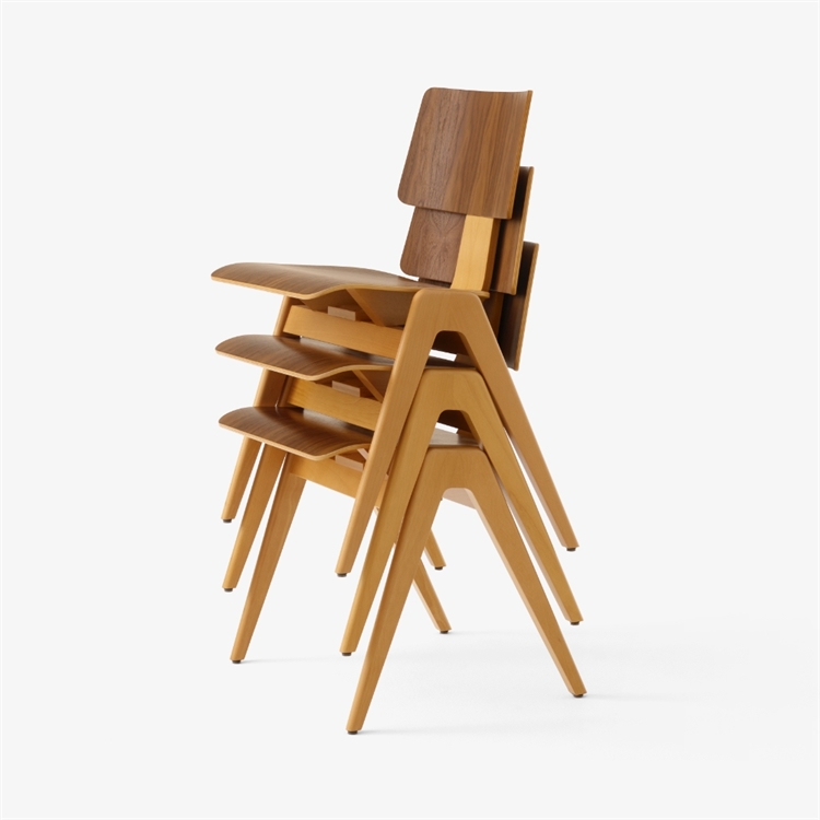 &Tradition Daystak Side Chair RD1, Bok & Valnöt - sett staplade ihop